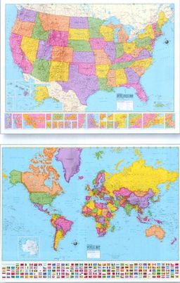 Hammond Delux Collectors Laminated Wall Maps: USA World - Hammond World Atlas